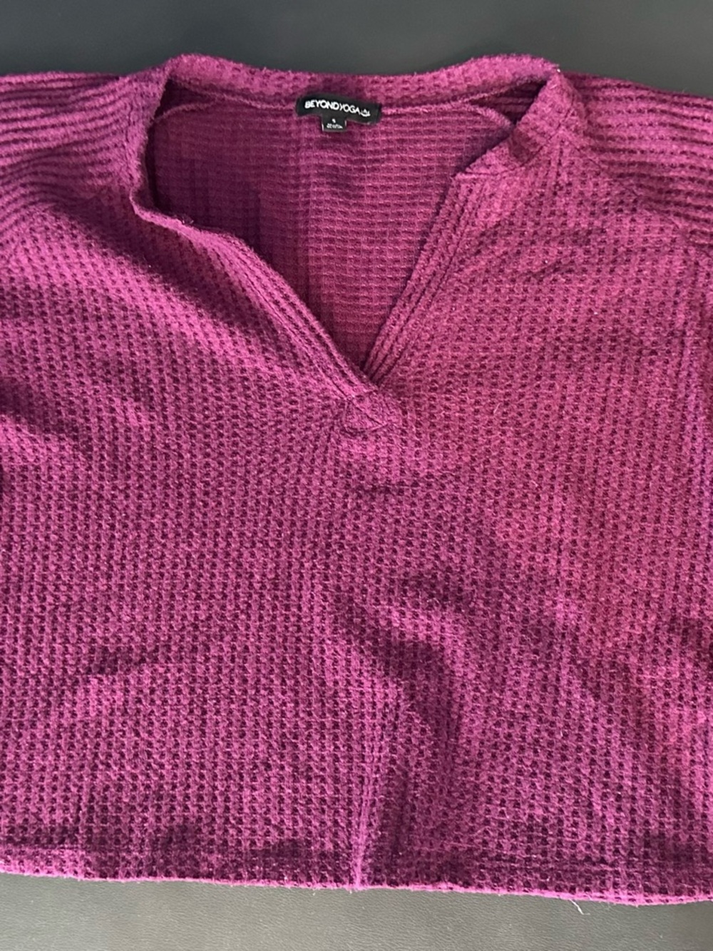 Beyond Yoga Raspberry-Pink Waffle V-Neck Pullover
